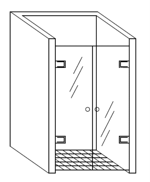 Konzeptzeichnung einer Nischendusche mit symmetrischer Doppelflügeltür
