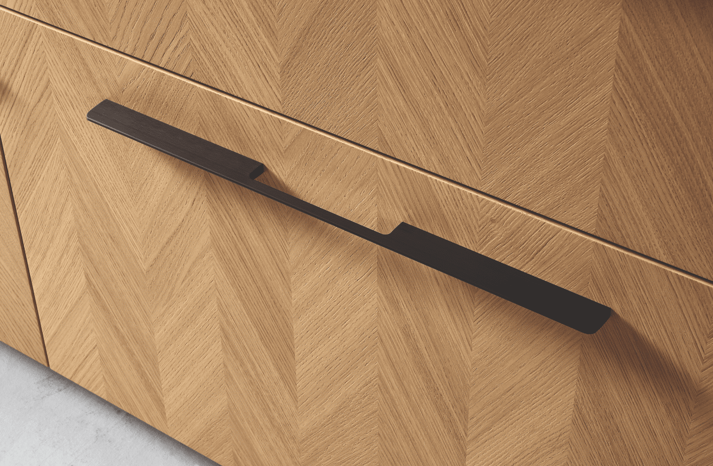 Echtholzfurnier Küchenschublade Chevron Fischgrätmuster