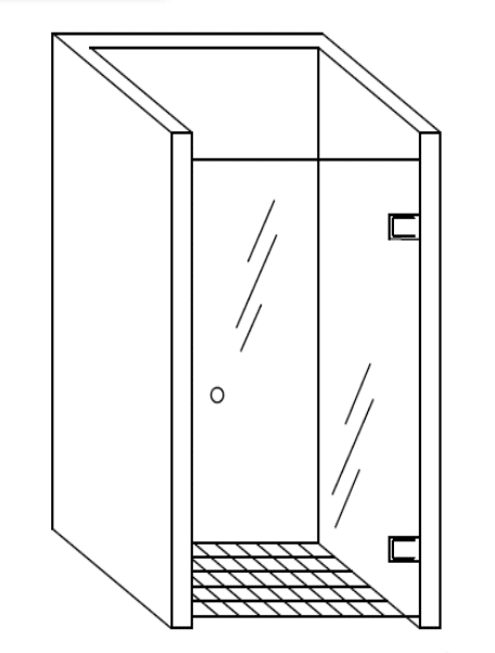 Konzeptzeichnung einer Nischendusche mit Drehtür und festem Seitenteil