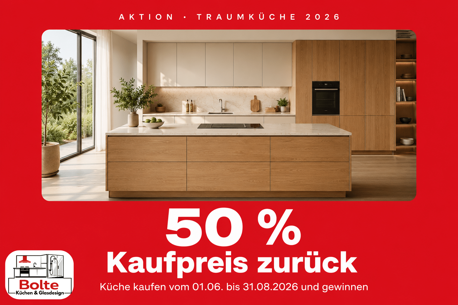 Bolte Aktion Traumküche 2026 – 50 Prozent Kaufpreis zurück beim Küchenkauf vom 1. Juni bis 31. August 2026